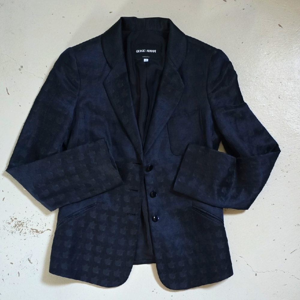 Giorgio Armani 2008 Retro Houndstooth Silk Blazer Size 40